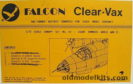 Falcon 1/72 Clear-Vax Upgrade Canopies USAAF Bombers A-20 H/K - B-29 Superfortress - A-26C Invader, 10 plastic model kit